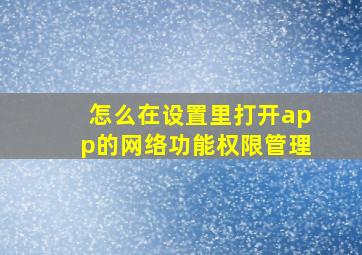 怎么在设置里打开app的网络功能权限管理