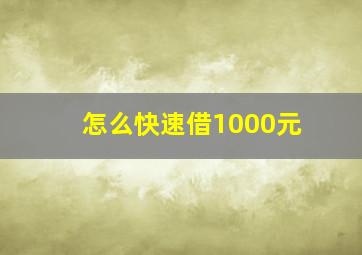 怎么快速借1000元