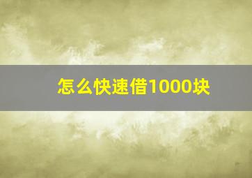 怎么快速借1000块