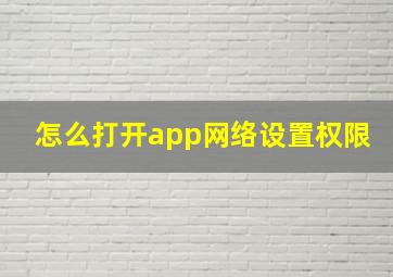 怎么打开app网络设置权限