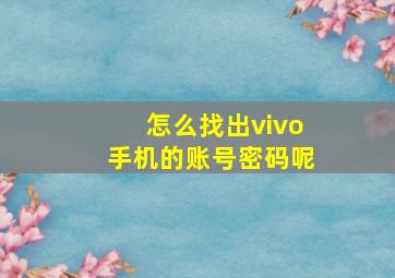 怎么找出vivo手机的账号密码呢