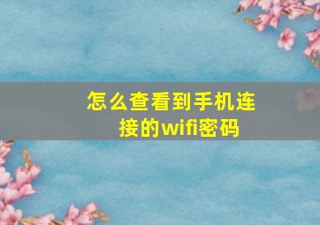 怎么查看到手机连接的wifi密码