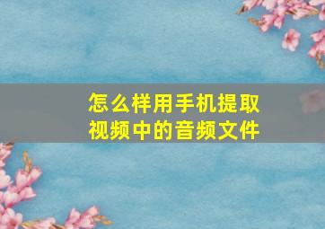 怎么样用手机提取视频中的音频文件