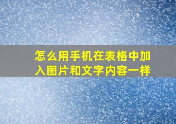 怎么用手机在表格中加入图片和文字内容一样