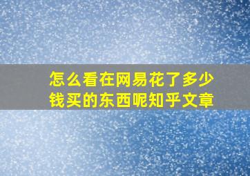 怎么看在网易花了多少钱买的东西呢知乎文章