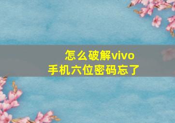 怎么破解vivo手机六位密码忘了