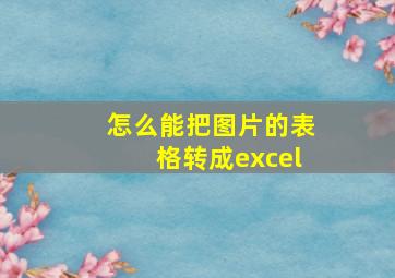 怎么能把图片的表格转成excel