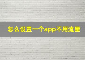 怎么设置一个app不用流量