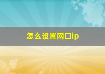 怎么设置网口ip