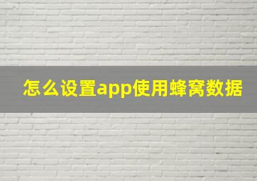 怎么设置app使用蜂窝数据