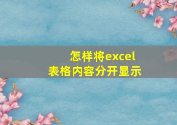 怎样将excel表格内容分开显示