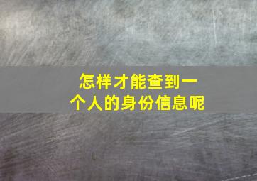 怎样才能查到一个人的身份信息呢