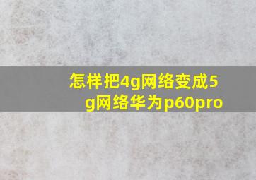 怎样把4g网络变成5g网络华为p60pro