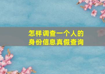 怎样调查一个人的身份信息真假查询