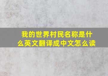 我的世界村民名称是什么英文翻译成中文怎么读