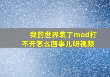 我的世界装了mod打不开怎么回事儿呀视频