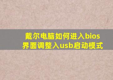 戴尔电脑如何进入bios界面调整入usb启动模式