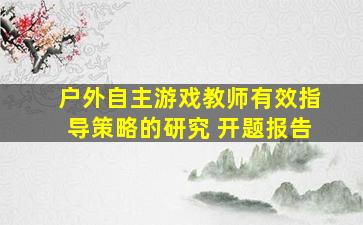 户外自主游戏教师有效指导策略的研究 开题报告