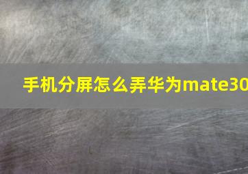 手机分屏怎么弄华为mate30