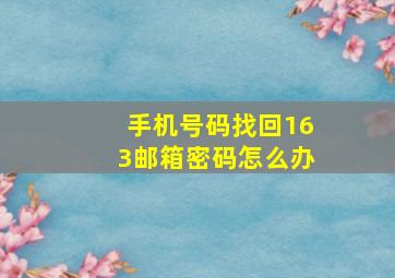 手机号码找回163邮箱密码怎么办