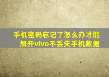 手机密码忘记了怎么办才能解开vivo不丢失手机数据