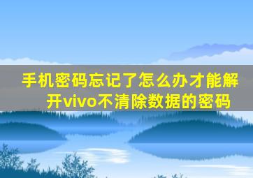 手机密码忘记了怎么办才能解开vivo不清除数据的密码