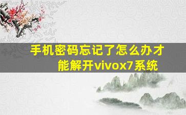 手机密码忘记了怎么办才能解开vivox7系统