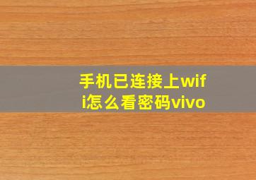 手机已连接上wifi怎么看密码vivo