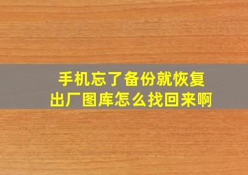 手机忘了备份就恢复出厂图库怎么找回来啊