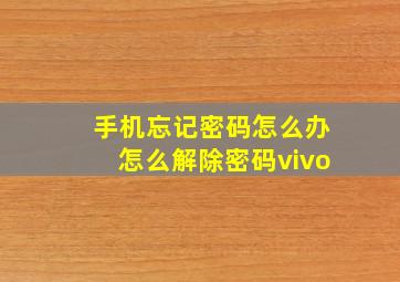 手机忘记密码怎么办怎么解除密码vivo