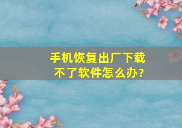 手机恢复出厂下载不了软件怎么办?