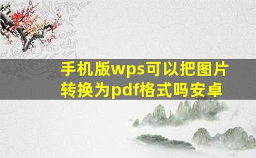 手机版wps可以把图片转换为pdf格式吗安卓