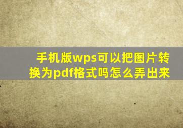 手机版wps可以把图片转换为pdf格式吗怎么弄出来