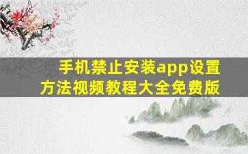 手机禁止安装app设置方法视频教程大全免费版