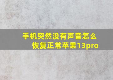 手机突然没有声音怎么恢复正常苹果13pro