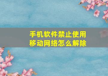 手机软件禁止使用移动网络怎么解除