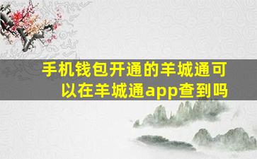 手机钱包开通的羊城通可以在羊城通app查到吗