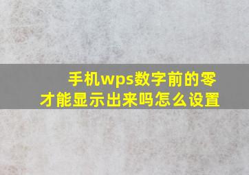 手机wps数字前的零才能显示出来吗怎么设置