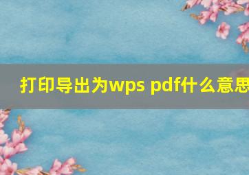 打印导出为wps pdf什么意思