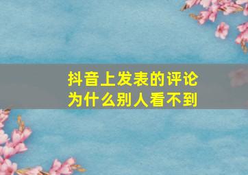 抖音上发表的评论为什么别人看不到