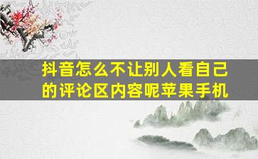 抖音怎么不让别人看自己的评论区内容呢苹果手机