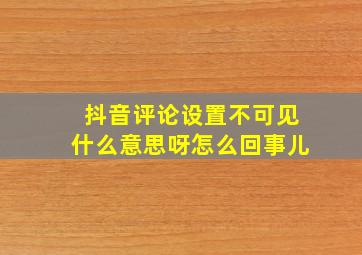 抖音评论设置不可见什么意思呀怎么回事儿