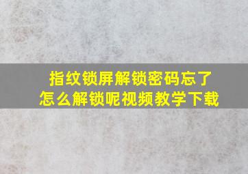 指纹锁屏解锁密码忘了怎么解锁呢视频教学下载