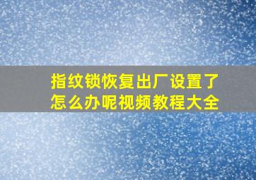 指纹锁恢复出厂设置了怎么办呢视频教程大全