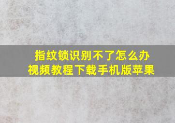 指纹锁识别不了怎么办视频教程下载手机版苹果