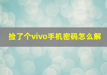 捡了个vivo手机密码怎么解