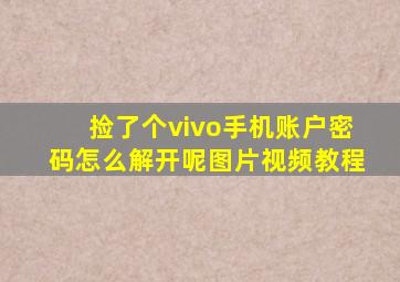 捡了个vivo手机账户密码怎么解开呢图片视频教程