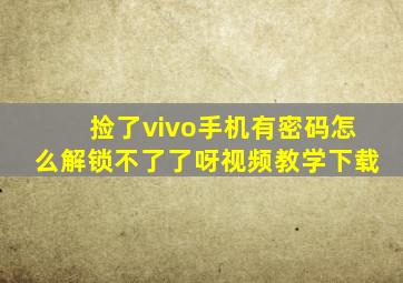 捡了vivo手机有密码怎么解锁不了了呀视频教学下载