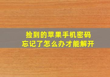 捡到的苹果手机密码忘记了怎么办才能解开