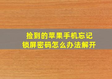 捡到的苹果手机忘记锁屏密码怎么办法解开